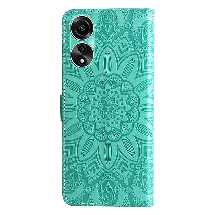 Para Oppo A78 4G Funda de teléfono a prueba de golpes con estampado de girasol de cuero sintético con soporte - Verde
