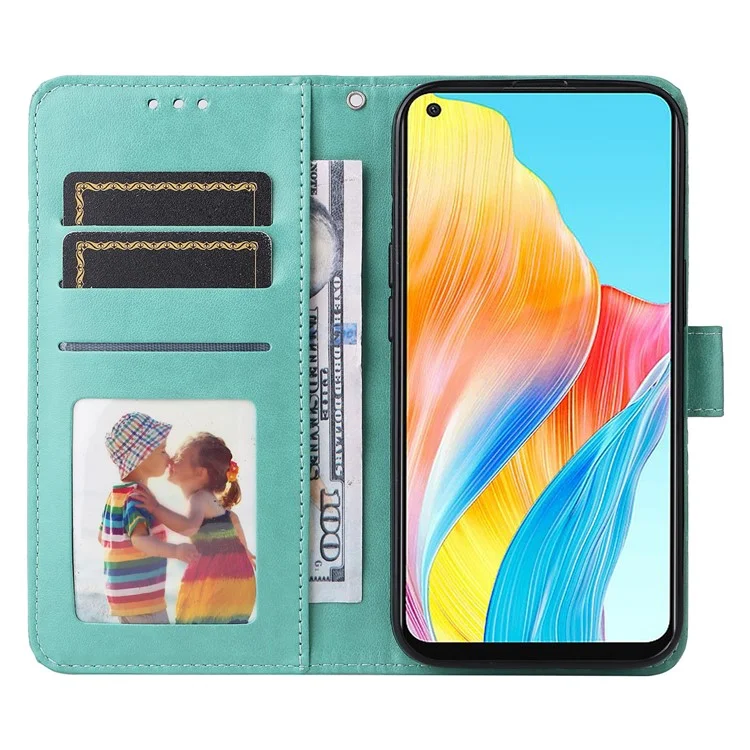 Para Oppo A78 4G Funda de teléfono a prueba de golpes con estampado de girasol de cuero sintético con soporte - Verde