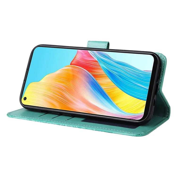 Para Oppo A78 4G Funda de teléfono a prueba de golpes con estampado de girasol de cuero sintético con soporte - Verde
