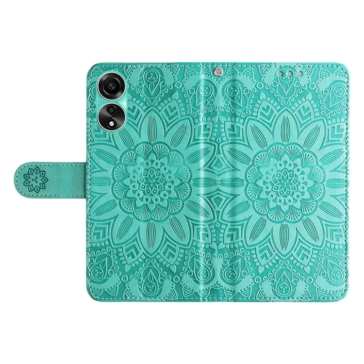 Para Oppo A78 4G Funda de teléfono a prueba de golpes con estampado de girasol de cuero sintético con soporte - Verde