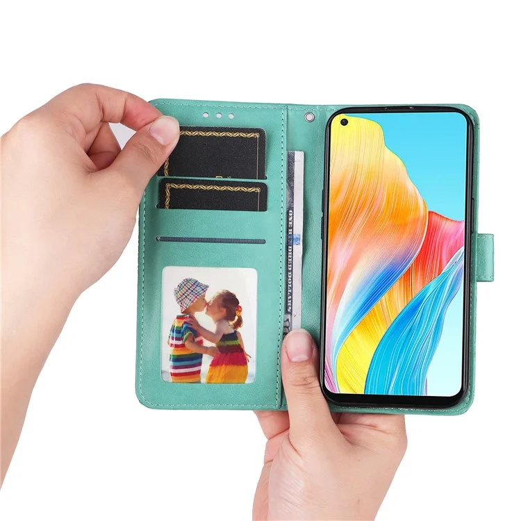 Para Oppo A78 4G Funda de teléfono a prueba de golpes con estampado de girasol de cuero sintético con soporte - Verde