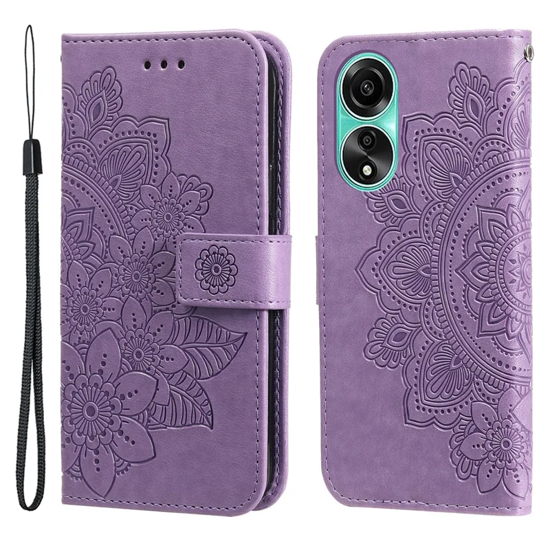 For Oppo A78 4G Case Floral Pattern PU Leather Wallet Stand Phone Cover - Purple