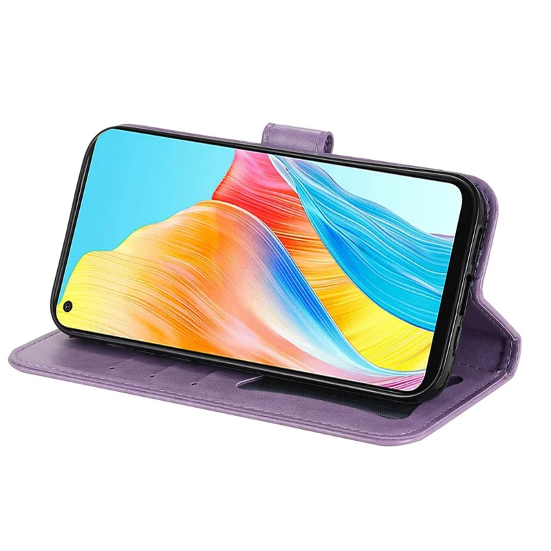 For Oppo A78 4G Case Floral Pattern PU Leather Wallet Stand Phone Cover - Purple