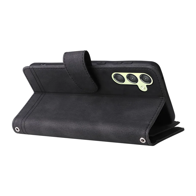 For Samsung Galaxy A34 5G Multiple Card Slots Zipper Pocket Phone Case Skin-touch Leather Wallet Stand Cover - Black