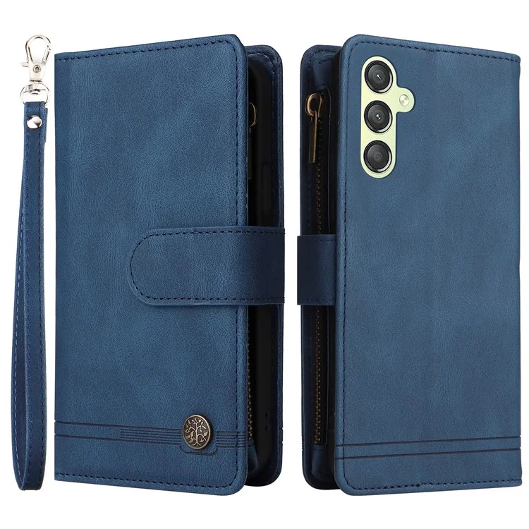 Pour Samsung Galaxy A54 5G Zipper Pocket Skin-touch Leather Case Multiple Card Slots Wallet Stand Phone Cover - Bleu