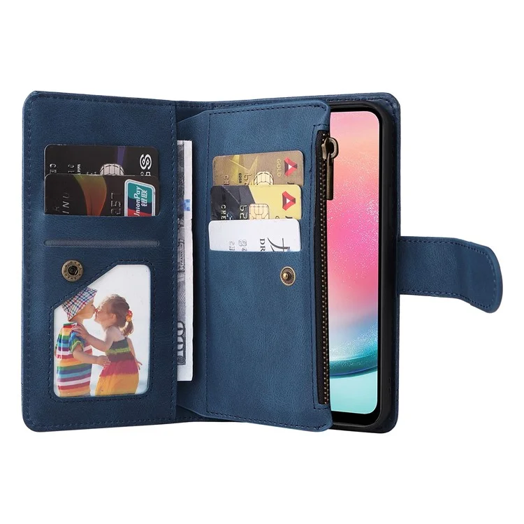 Pour Samsung Galaxy A54 5G Zipper Pocket Skin-touch Leather Case Multiple Card Slots Wallet Stand Phone Cover - Bleu