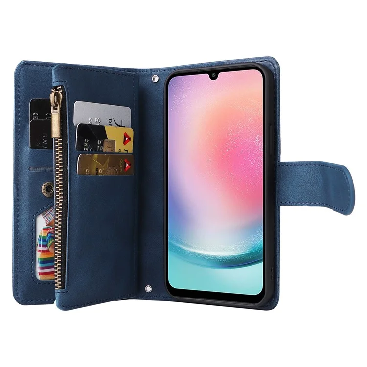 Pour Samsung Galaxy A54 5G Zipper Pocket Skin-touch Leather Case Multiple Card Slots Wallet Stand Phone Cover - Bleu