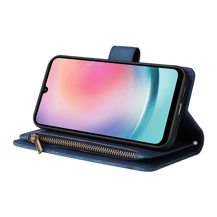 Pour Samsung Galaxy A54 5G Zipper Pocket Skin-touch Leather Case Multiple Card Slots Wallet Stand Phone Cover - Bleu