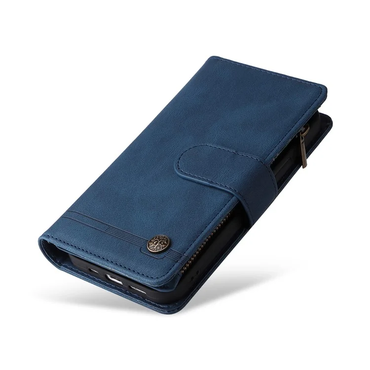Pour Samsung Galaxy A54 5G Zipper Pocket Skin-touch Leather Case Multiple Card Slots Wallet Stand Phone Cover - Bleu