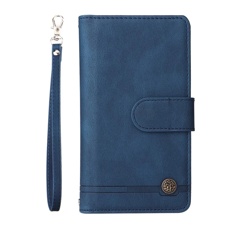 Pour Samsung Galaxy A54 5G Zipper Pocket Skin-touch Leather Case Multiple Card Slots Wallet Stand Phone Cover - Bleu