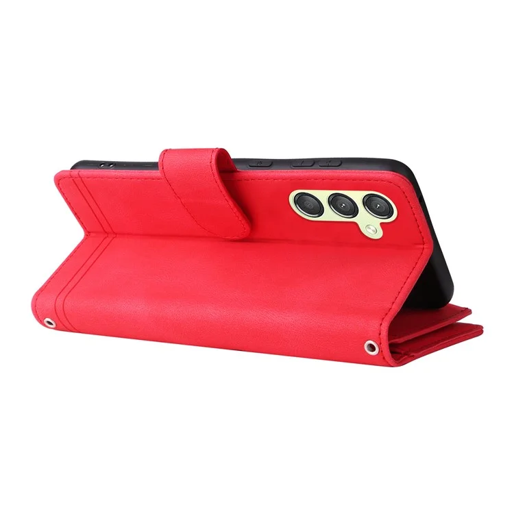 Para Samsung Galaxy S23 FE Múltiples Ranuras para Tarjetas Piel Táctil Funda de Teléfono con Bolsillo Cremallera Billetera de Pie Cubierta - Rojo