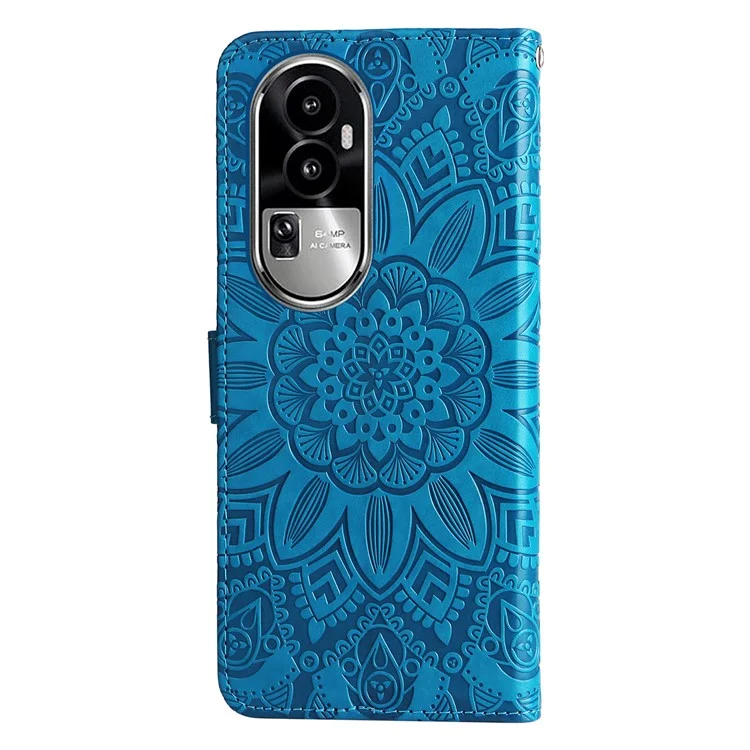 Per Oppo Reno10 Pro 5G (Global) / Reno10 5G (Global) Custodia wallet in pelle PU con motivo a girasole, stand pieghevole - Blu