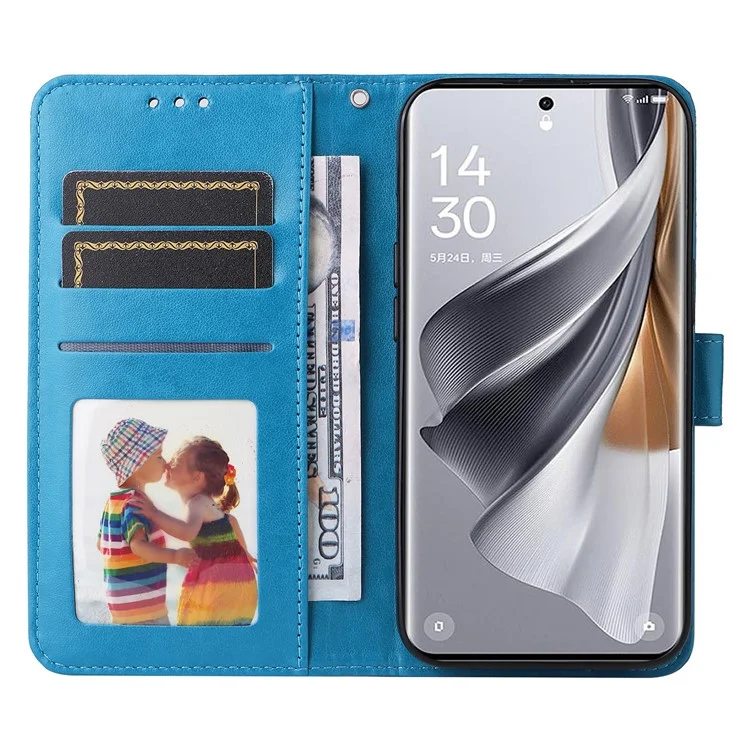 Per Oppo Reno10 Pro 5G (Global) / Reno10 5G (Global) Custodia wallet in pelle PU con motivo a girasole, stand pieghevole - Blu