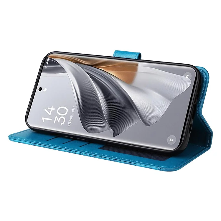 Per Oppo Reno10 Pro 5G (Global) / Reno10 5G (Global) Custodia wallet in pelle PU con motivo a girasole, stand pieghevole - Blu