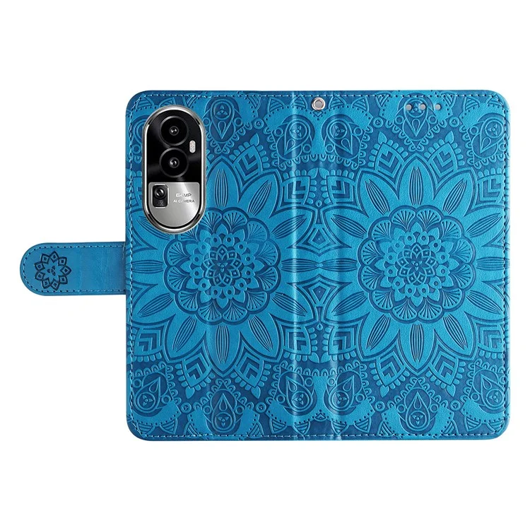 Per Oppo Reno10 Pro 5G (Global) / Reno10 5G (Global) Custodia wallet in pelle PU con motivo a girasole, stand pieghevole - Blu