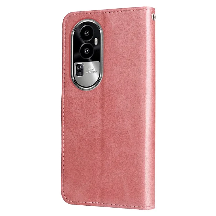 Pour Oppo Reno10 Pro 5G (Global) / Reno10 5G (Global) Calf Texture Leather Phone Case Zipper Pocket Wallet Stand Cover - Rose