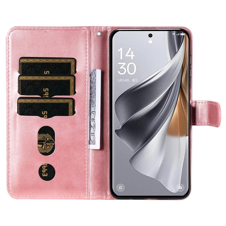 Pour Oppo Reno10 Pro 5G (Global) / Reno10 5G (Global) Calf Texture Leather Phone Case Zipper Pocket Wallet Stand Cover - Rose