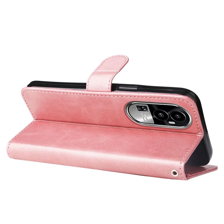 Pour Oppo Reno10 Pro 5G (Global) / Reno10 5G (Global) Calf Texture Leather Phone Case Zipper Pocket Wallet Stand Cover - Rose
