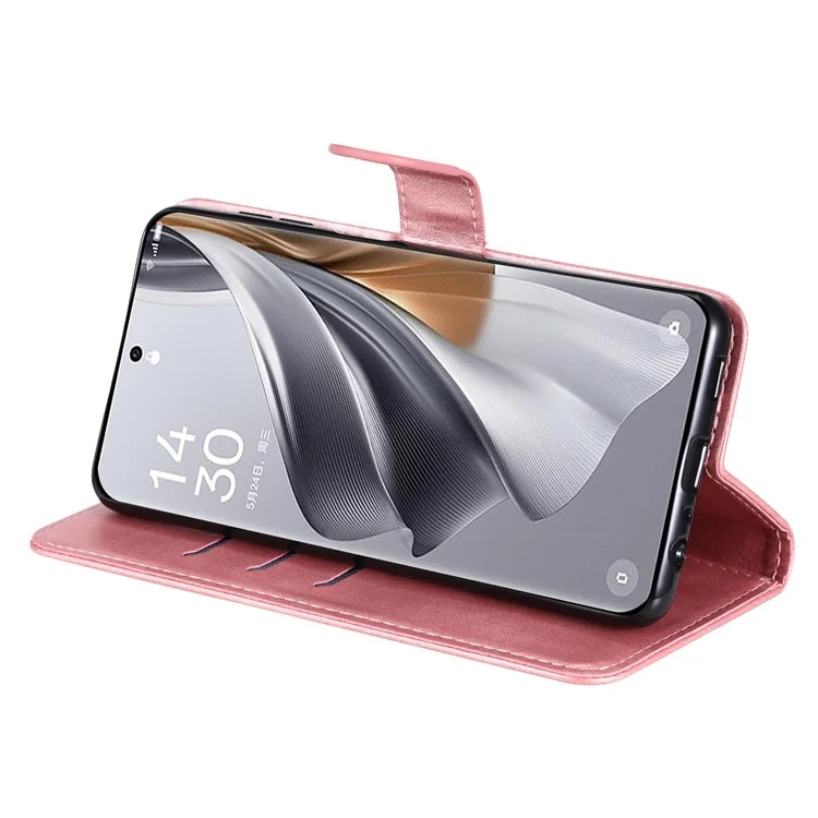 Pour Oppo Reno10 Pro 5G (Global) / Reno10 5G (Global) Calf Texture Leather Phone Case Zipper Pocket Wallet Stand Cover - Rose