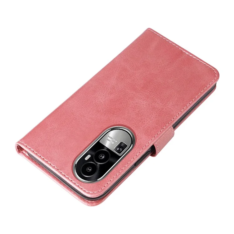 Pour Oppo Reno10 Pro 5G (Global) / Reno10 5G (Global) Calf Texture Leather Phone Case Zipper Pocket Wallet Stand Cover - Rose