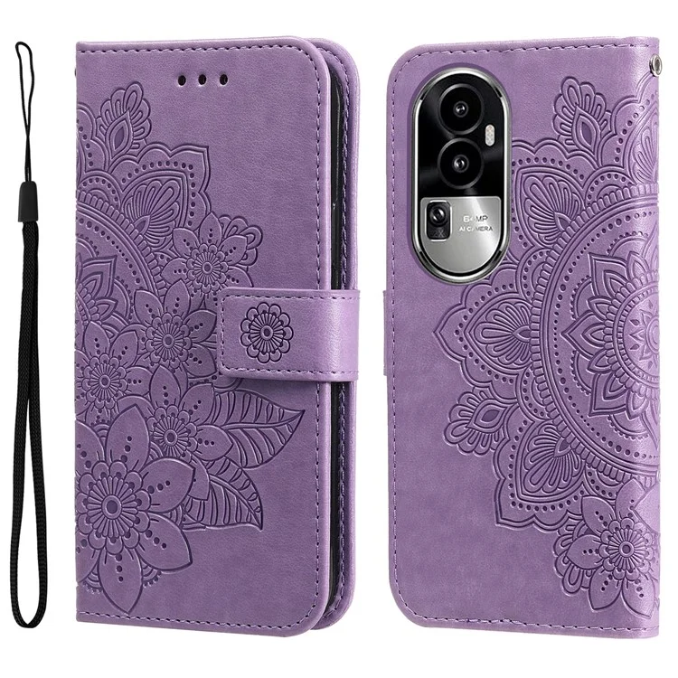 Pour Oppo Reno10 Pro 5G (Global) / Reno10 5G (Global) Flower Imprinted Leather Stand Wallet Cover Anti-drop Phone Case - Purple