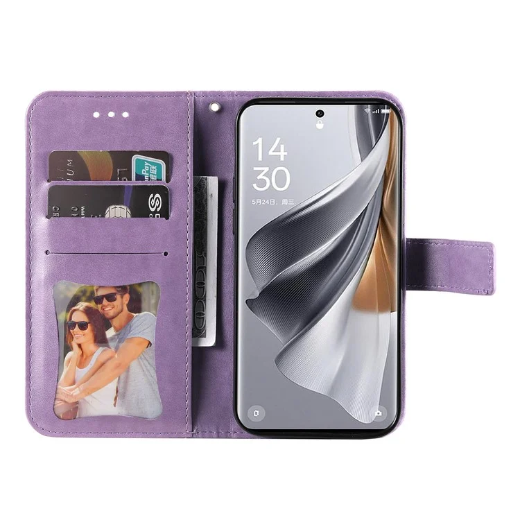 Pour Oppo Reno10 Pro 5G (Global) / Reno10 5G (Global) Flower Imprinted Leather Stand Wallet Cover Anti-drop Phone Case - Purple