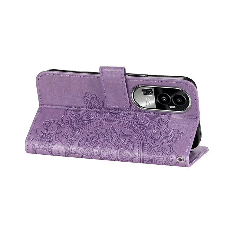 Pour Oppo Reno10 Pro 5G (Global) / Reno10 5G (Global) Flower Imprinted Leather Stand Wallet Cover Anti-drop Phone Case - Purple