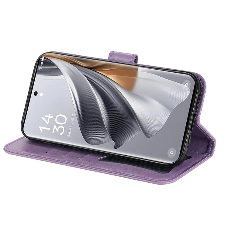 Pour Oppo Reno10 Pro 5G (Global) / Reno10 5G (Global) Flower Imprinted Leather Stand Wallet Cover Anti-drop Phone Case - Purple