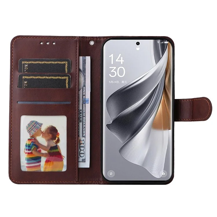 Для Oppo Reno10 Pro 5G (Глобальный) / Reno10 5G (Глобальный) Телефонный чехол из телячьей кожи с текстурой PU Кожаный бумажник Стойка Защита от падения - Коричневый