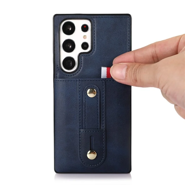 Para Samsung Galaxy S22 Ultra 5G Tope de Kickstand Case PU Cuero Recubierto TPU Anti-drop Retro Phone Cover - Azul