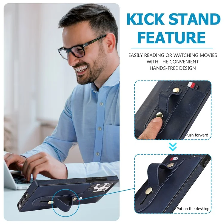 Para Samsung Galaxy S22 Ultra 5G Tope de Kickstand Case PU Cuero Recubierto TPU Anti-drop Retro Phone Cover - Azul