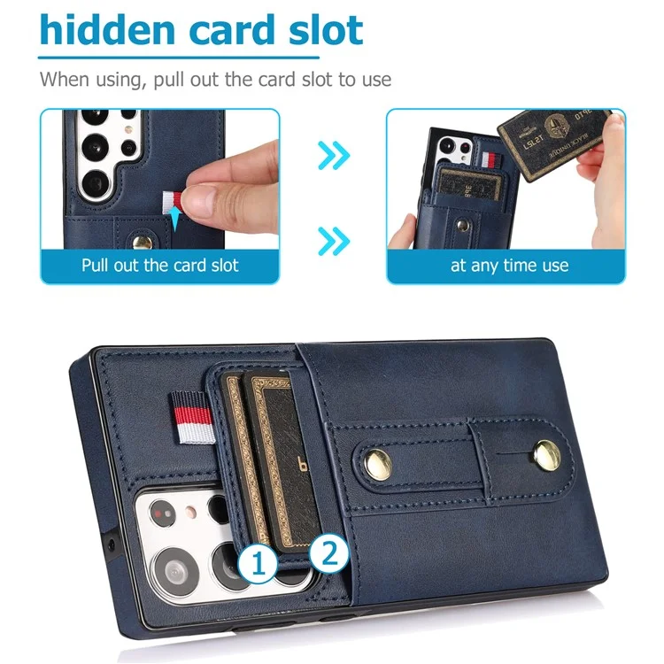Para Samsung Galaxy S22 Ultra 5G Tope de Kickstand Case PU Cuero Recubierto TPU Anti-drop Retro Phone Cover - Azul