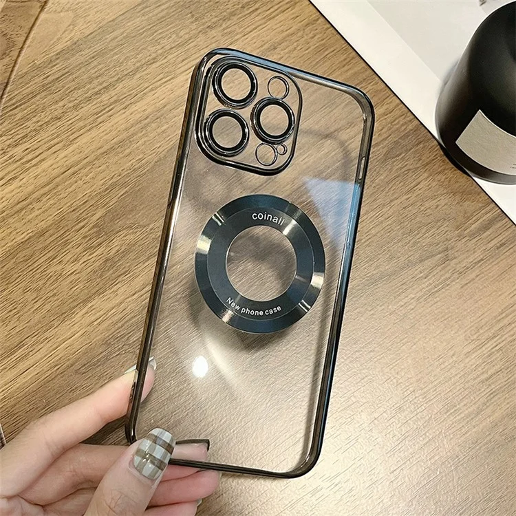 Für iPhone 14 Pro PC+TPU Handyhülle Logo View Elektrovergütung Magnetische Abdeckung mit Linsenschutz - Schwarz