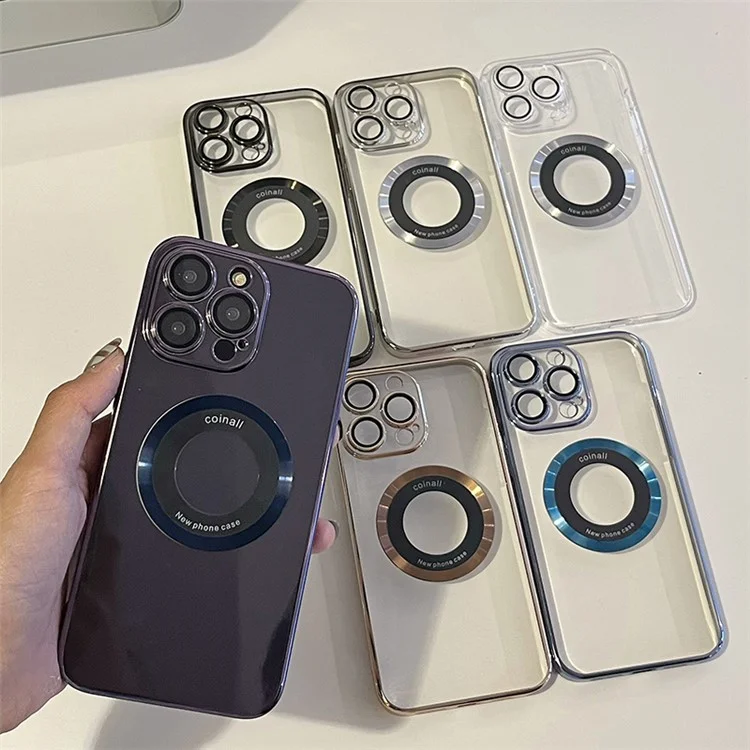 Für iPhone 14 Pro PC+TPU Handyhülle Logo View Elektrovergütung Magnetische Abdeckung mit Linsenschutz - Schwarz