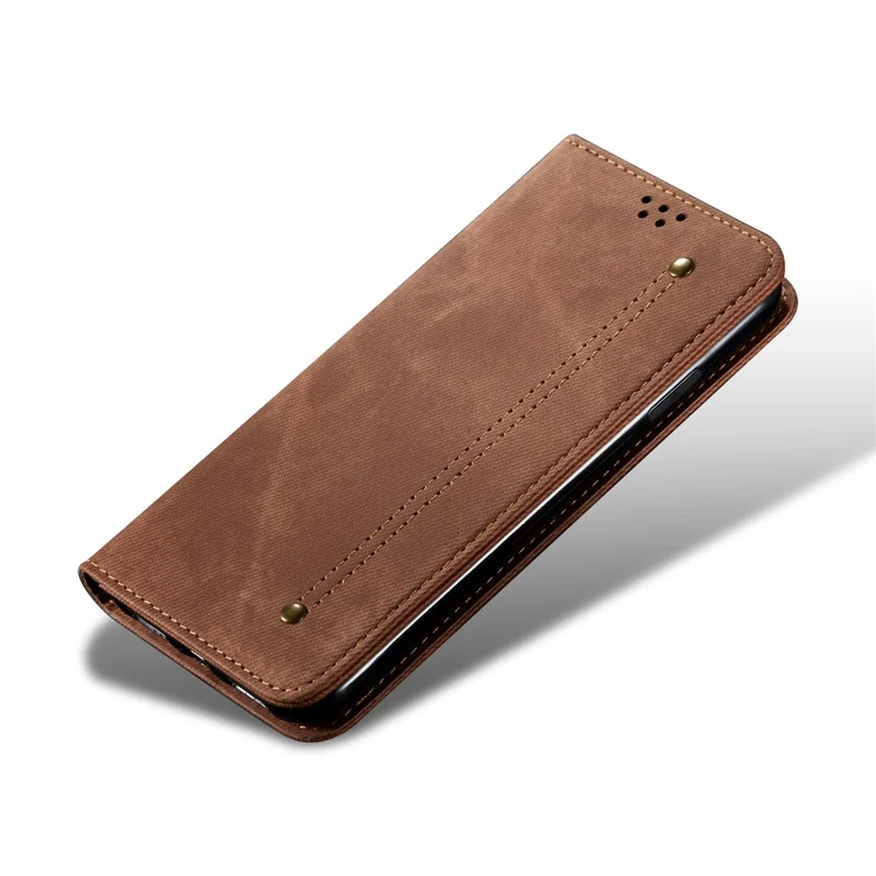 Pour Samsung Galaxy S23 FE Jeans Cloth Texture Wallet Case PU Leather Stand Phone Cover - Café