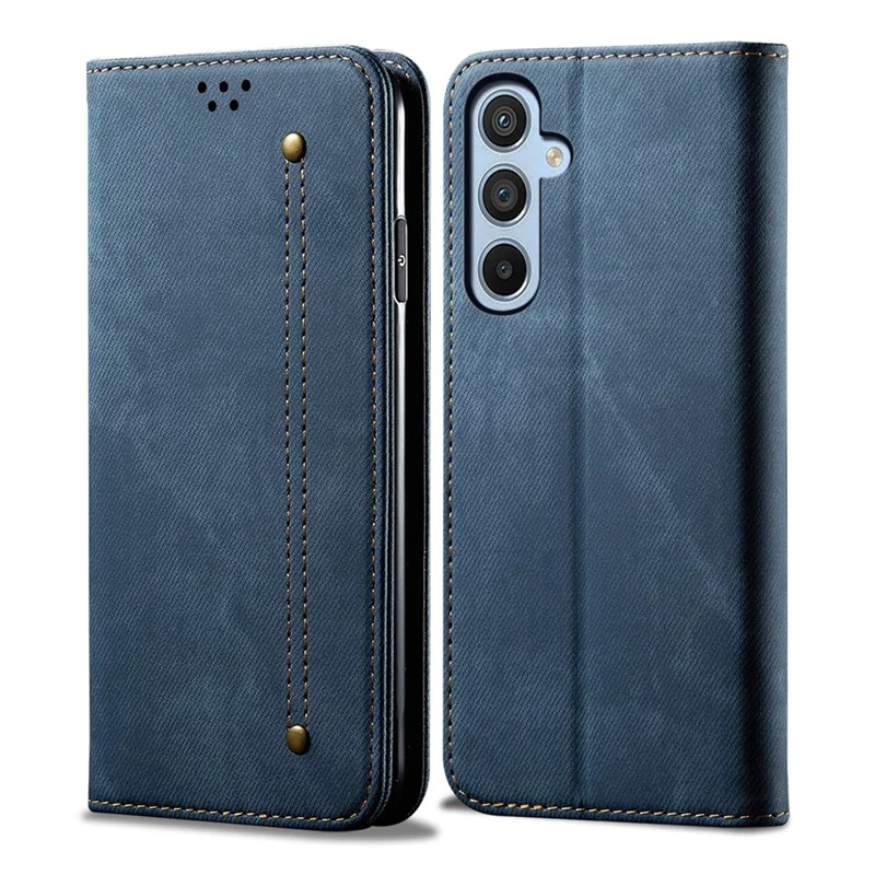 For Samsung Galaxy S23 FE Jeans Cloth Texture Wallet Case PU Leather Stand Phone Cover - Blue