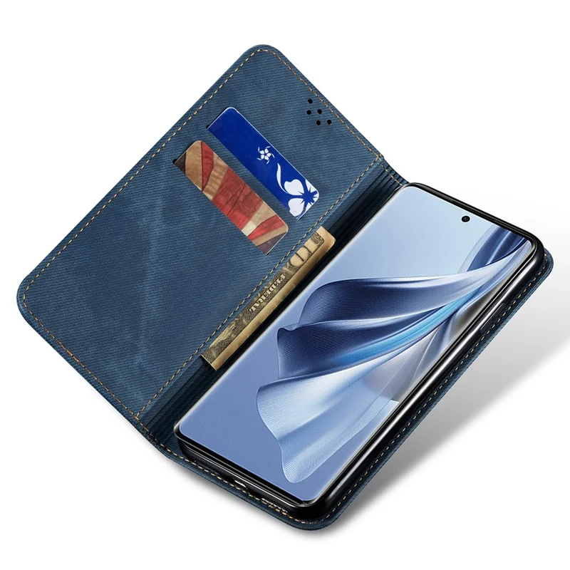 For Samsung Galaxy S23 FE Jeans Cloth Texture Wallet Case PU Leather Stand Phone Cover - Blue