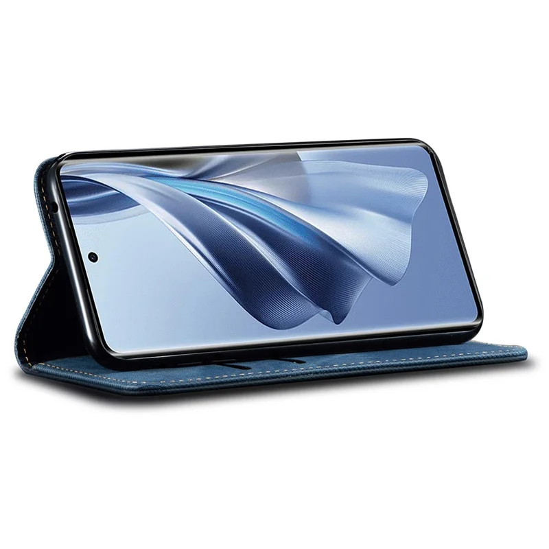 For Samsung Galaxy S23 FE Jeans Cloth Texture Wallet Case PU Leather Stand Phone Cover - Blue