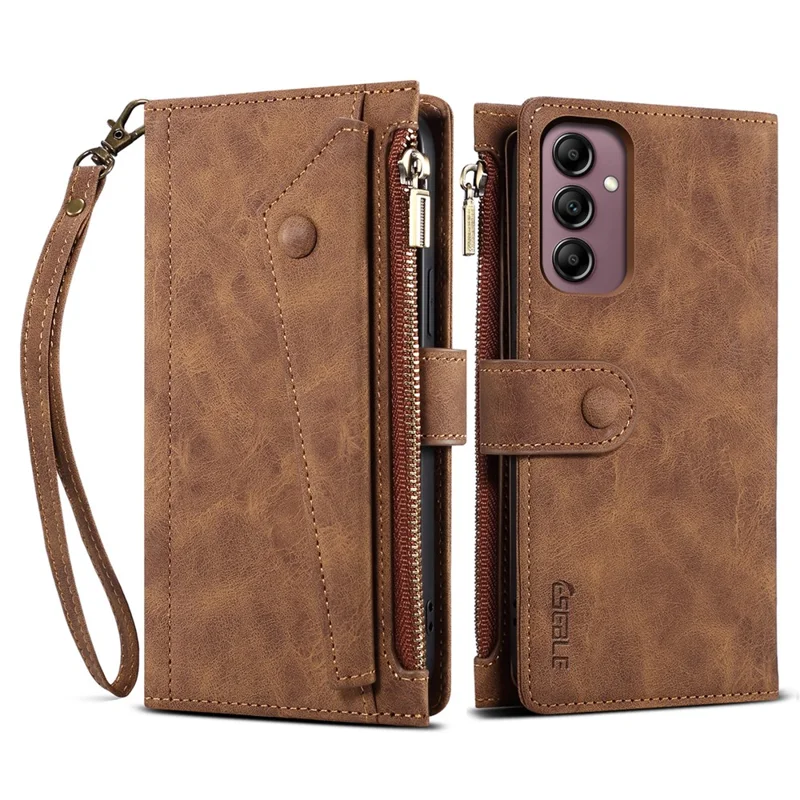 ESEBLE Star Series Leather Phone Case for Samsung Galaxy S23 FE Zipper Pocket RFID Blocking Wallet Stand Cover - Brown