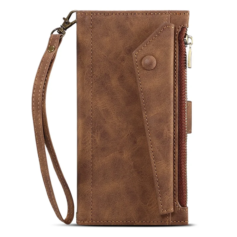 ESEBLE Star Series Leather Phone Case for Samsung Galaxy S23 FE Zipper Pocket RFID Blocking Wallet Stand Cover - Brown