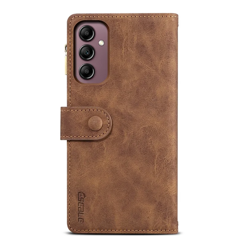 ESEBLE Star Series Leather Phone Case for Samsung Galaxy S23 FE Zipper Pocket RFID Blocking Wallet Stand Cover - Brown
