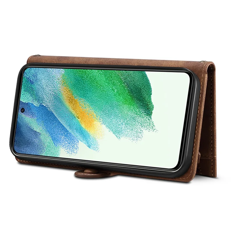 ESEBLE Star Series Leather Phone Case for Samsung Galaxy S23 FE Zipper Pocket RFID Blocking Wallet Stand Cover - Brown