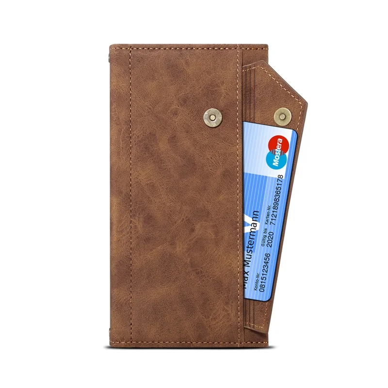 ESEBLE Star Series Leather Phone Case for Samsung Galaxy S23 FE Zipper Pocket RFID Blocking Wallet Stand Cover - Brown