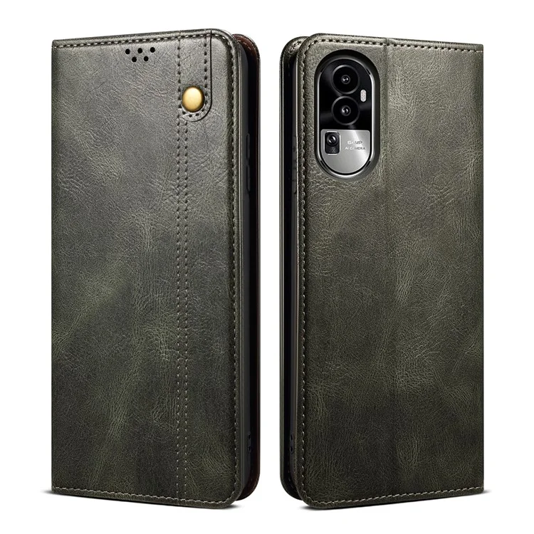 Для Oppo Reno10 Pro 5G (Global) Waxy Crazy Horse Texture Cell Phone Cover PU Leather Wallet Stand Case - Green