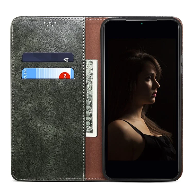 Для Oppo Reno10 Pro 5G (Global) Waxy Crazy Horse Texture Cell Phone Cover PU Leather Wallet Stand Case - Green