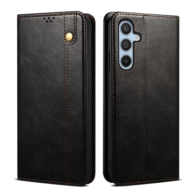 Wallet Phone Case for Samsung Galaxy S23 FE , Waxy Crazy Horse Texture Wallet Stand PU Leather Phone Cover - Black