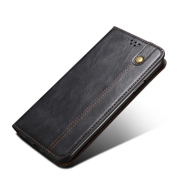 Wallet Phone Case for Samsung Galaxy S23 FE , Waxy Crazy Horse Texture Wallet Stand PU Leather Phone Cover - Black