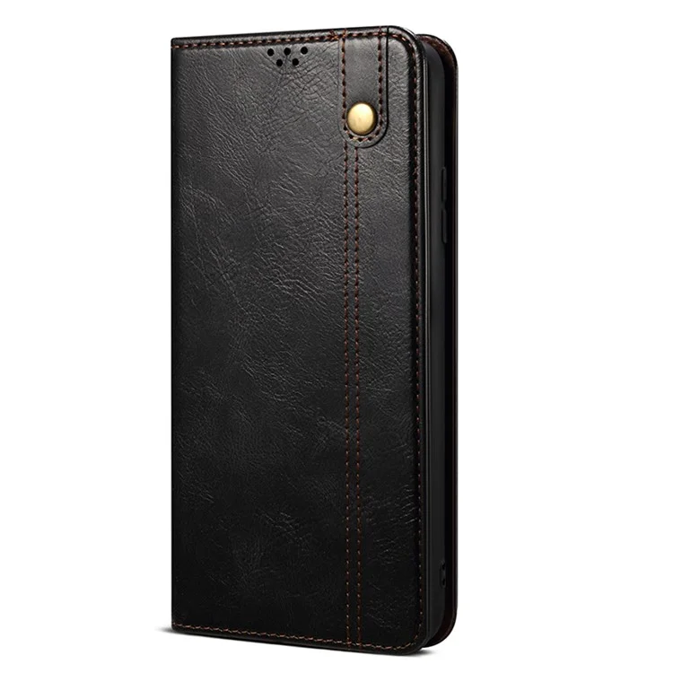 Wallet Phone Case for Samsung Galaxy S23 FE , Waxy Crazy Horse Texture Wallet Stand PU Leather Phone Cover - Black