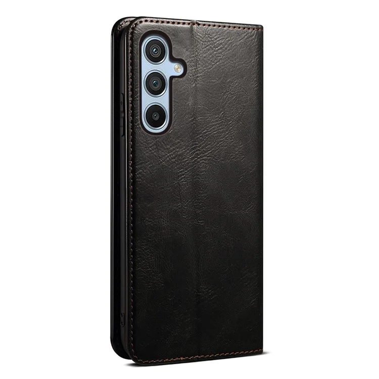Wallet Phone Case for Samsung Galaxy S23 FE , Waxy Crazy Horse Texture Wallet Stand PU Leather Phone Cover - Black