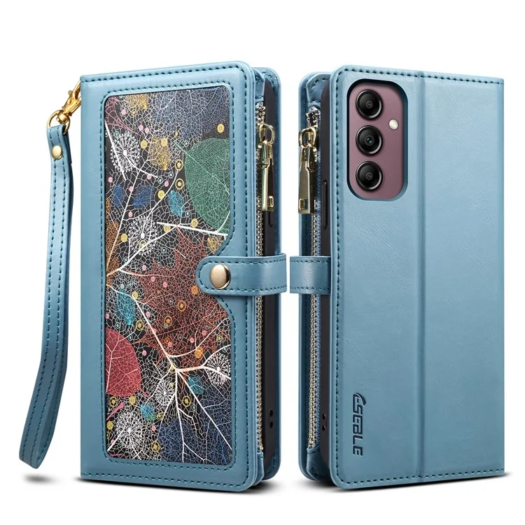 ESEBLE Stand Folio Cover for Samsung Galaxy S23 FE , RFID Blocking Leather Zipper Pocket Wallet Phone Case - Blue